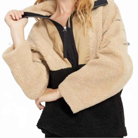 NEW SOMETHING NAVY teddy quarter zip jacket in black combo - Picture 2 of 4